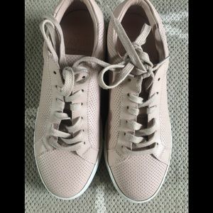 Luxury Greats blush color leather sneakers.